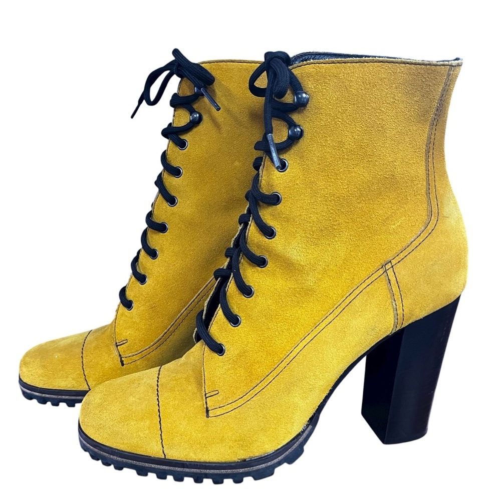 Miu Miu Yellow Suede Lace-up Booties Size 39 - Picture 2 of 11